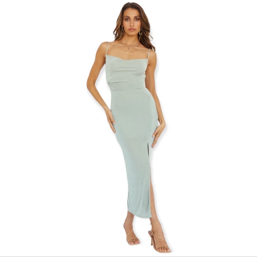 Hello Molly Metallic Sage Midi Dress Size 6